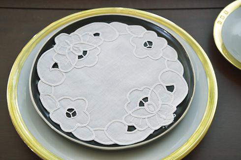 White Emerald Embroidered Round Doilies 7" Round.